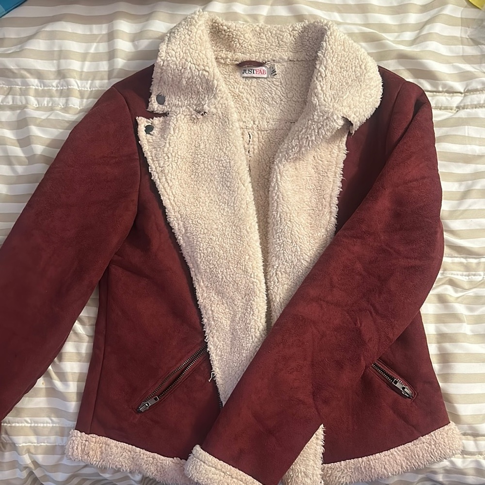 JustFab Women's Red Sherpa Jacket